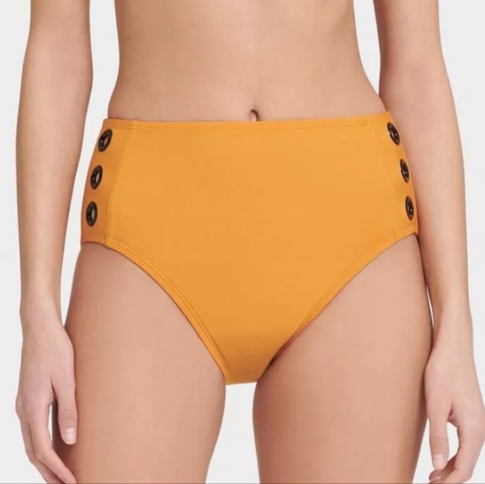 DKNY Women's High Rise Bikini Bottom with Grommet Detail, Golden Oak, Size M